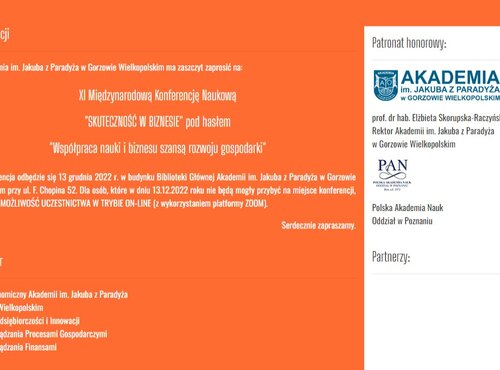 Міжнародна конференція "Ефективність у бізнесі", Академія Якуба з Парадижа в Гожуві-Велькопольському