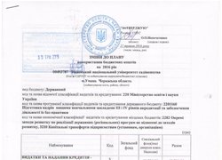 Зміни до кошторису на 2016 рік