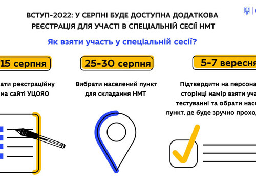 Вступ-2022: у серпні буде доступна додаткова реєстрація для участі у спеціальній сесії НМТ