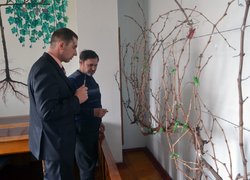 Оцінку обрізування винограду ведуть професор М.О.Самойленко (справа) і старший викладач Р.М.Буцик